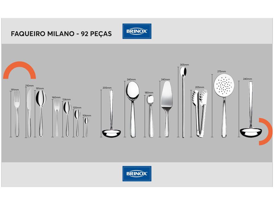 Faqueiro Brinox Inox 92 Peças Milano - 5