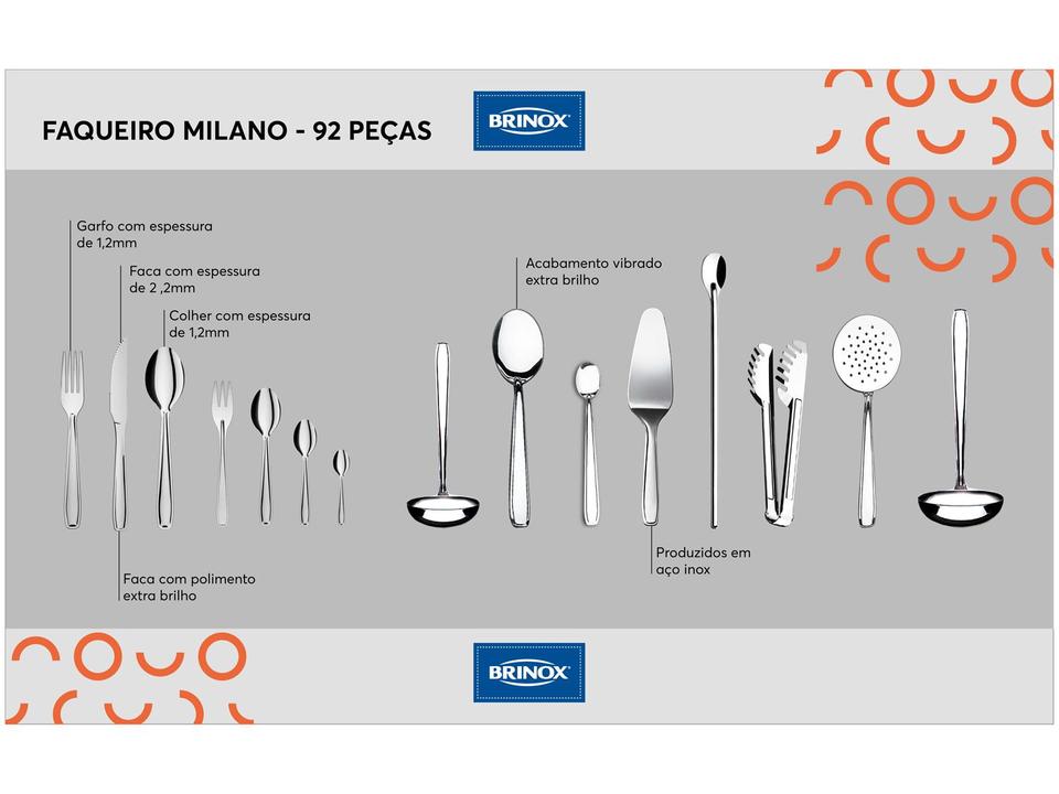 Faqueiro Brinox Inox 92 Peças Milano - 4