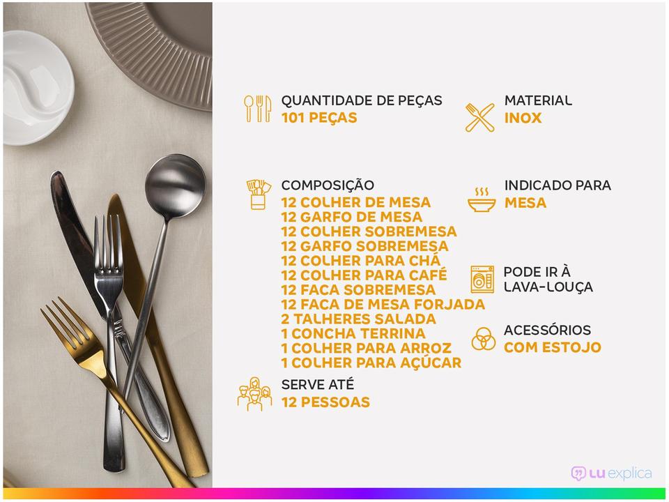 Faqueiro Tramontina Inox 101 Peças Berlin Brilho 66934214 com Estojo - 1