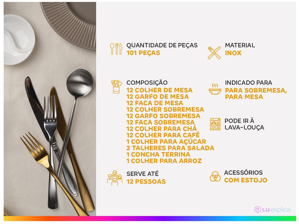 Faqueiro Tramontina Inox 101 Peças Satri 66982214 com Estojo - 1