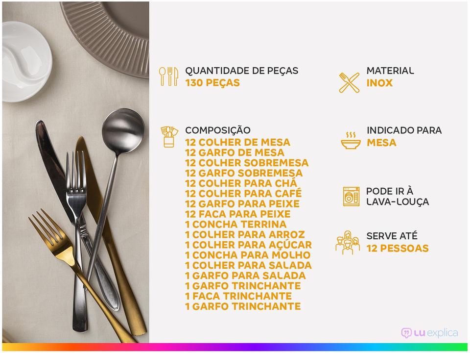 Faqueiro Tramontina Inox 130 Peças Vicenza 66924223 com Estojo - 1