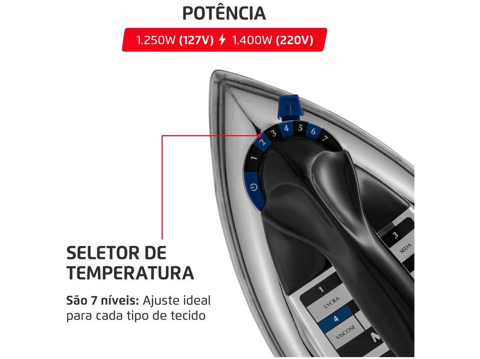 Ferro de Passar Roupa a Seco Mondial Portátil FS-01-BI Preto e Prata - 1