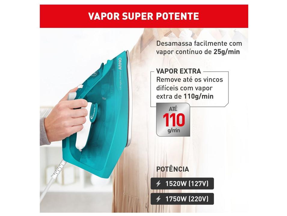 Ferro de Passar Roupa a Vapor Arno Ultragliss Protect FUP1 Turquesa 1830009393 - 2