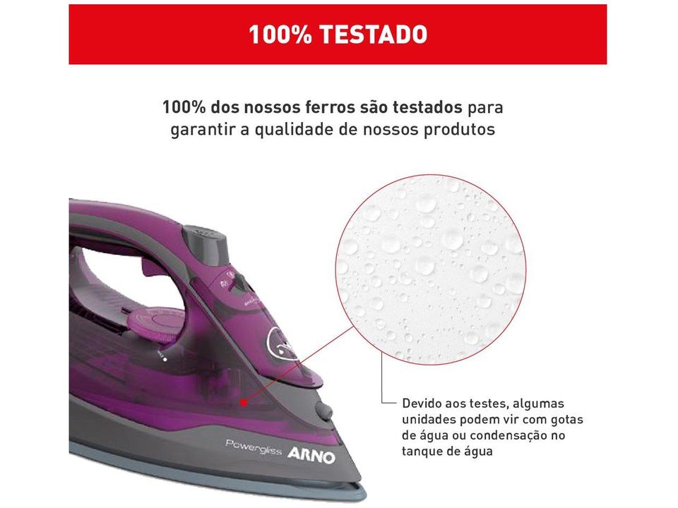 Ferro de Passar Roupa a Vapor e a Seco Arno Powergliss com Base Cerâmica XGlide FPO1 Cinza e Roxo - 6