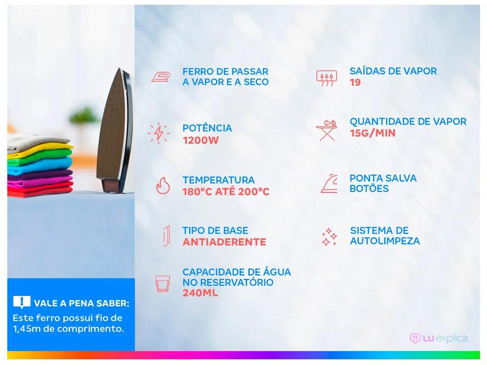 Ferro de Passar Roupa a Vapor e a Seco Black+Decker FX1050 Branco e Roxo - 1