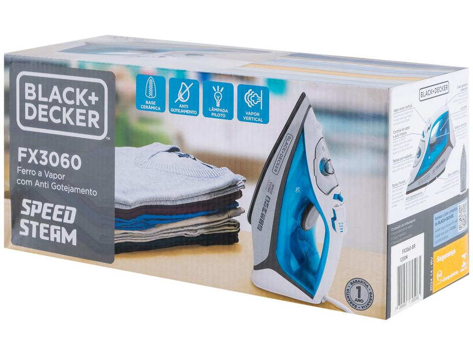Ferro de Passar Roupa a Vapor e a Seco Black + Decker Speed Steam FX3060 Branco e Azul - 12