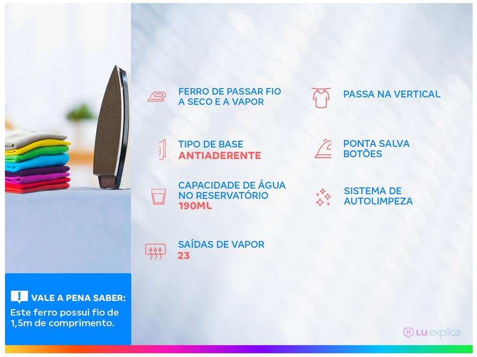 Ferro de Passar Roupa a Vapor e a Seco Britânia BFV202AZ Branco e Azul - 1