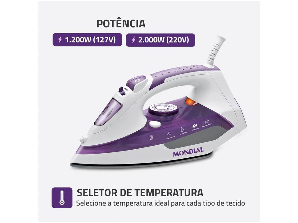 Ferro de Passar Roupa a Vapor e a Seco Mondial - 2