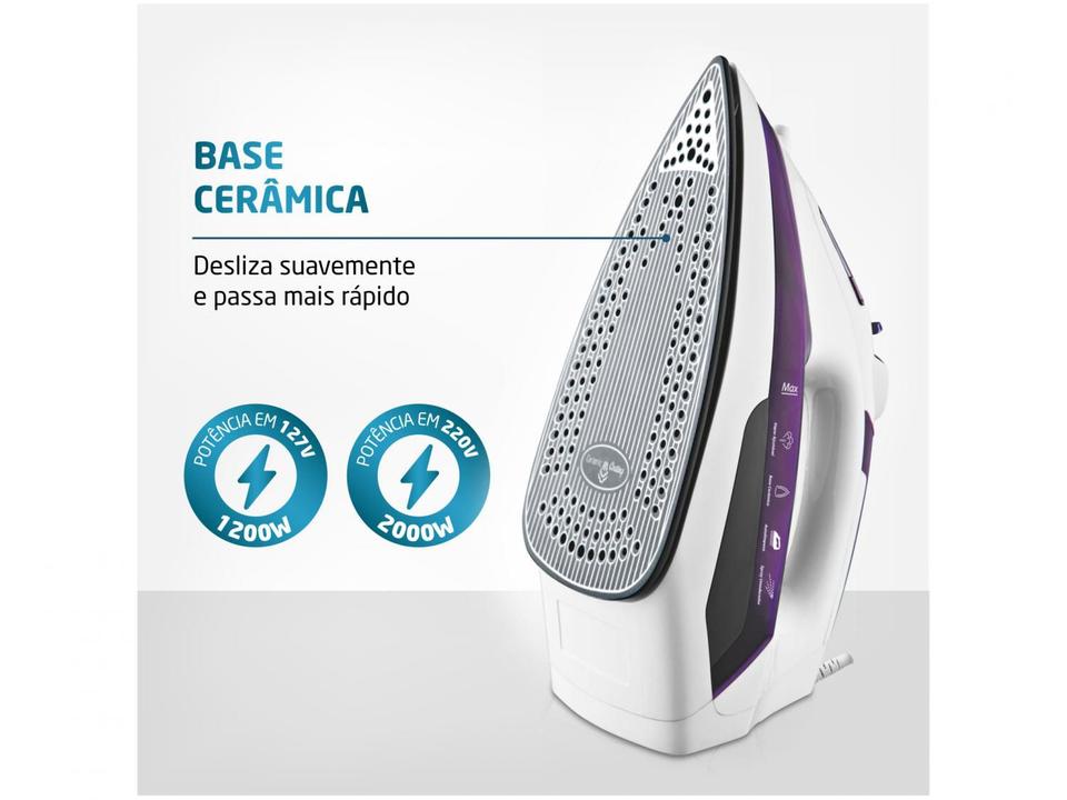 Ferro de Passar Roupa a Vapor Mondial - Ceramic Express F-40 Branco e Roxo - 110 V - 1