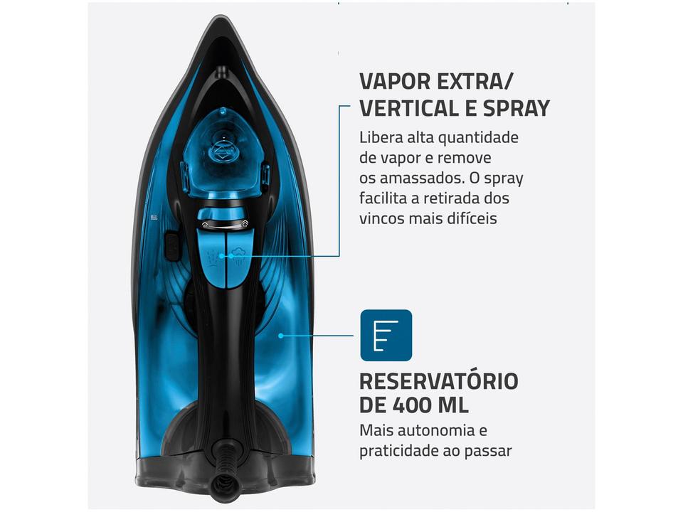 Ferro de Passar Roupa a Vapor Mondial F-53 Preto e Azul - 5