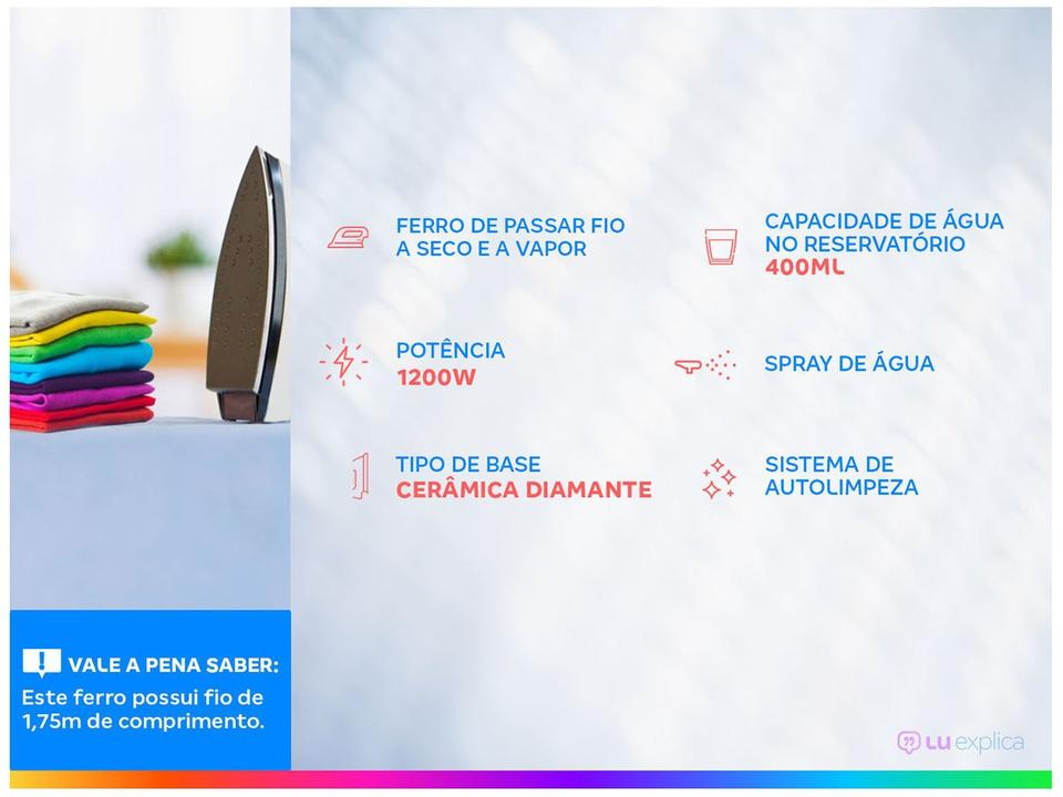 Ferro de Passar Roupa a Vapor Mondial F-53 Preto e Azul - 1