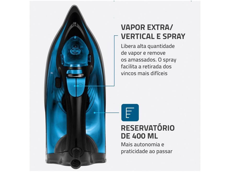 Ferro de Passar Roupa a Vapor Mondial F-53 Preto e Azul - 5