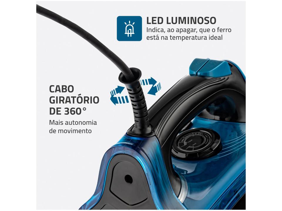 Ferro de Passar Roupa a Vapor Mondial F-53 Preto e Azul - 7