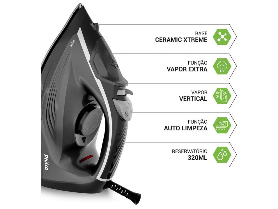 Ferro de Passar Roupa a Vapor Philco PFV70 Preto - 2