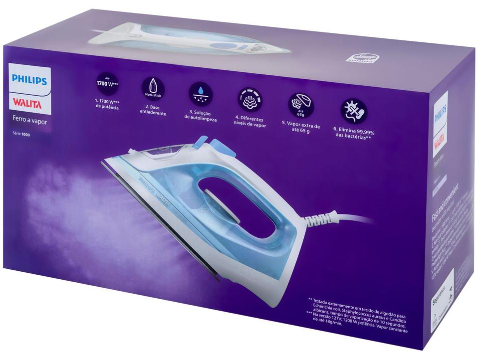 Ferro de Passar Roupa a Vapor Philips Walita 1000 Series DST1050/20 Branco e Azul - 12