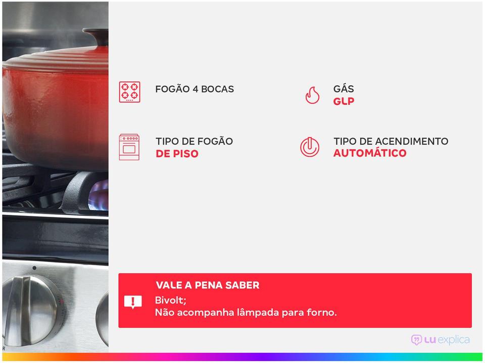 Fogão 4 Bocas Atlas Inox Branco Mônaco Plus - 1