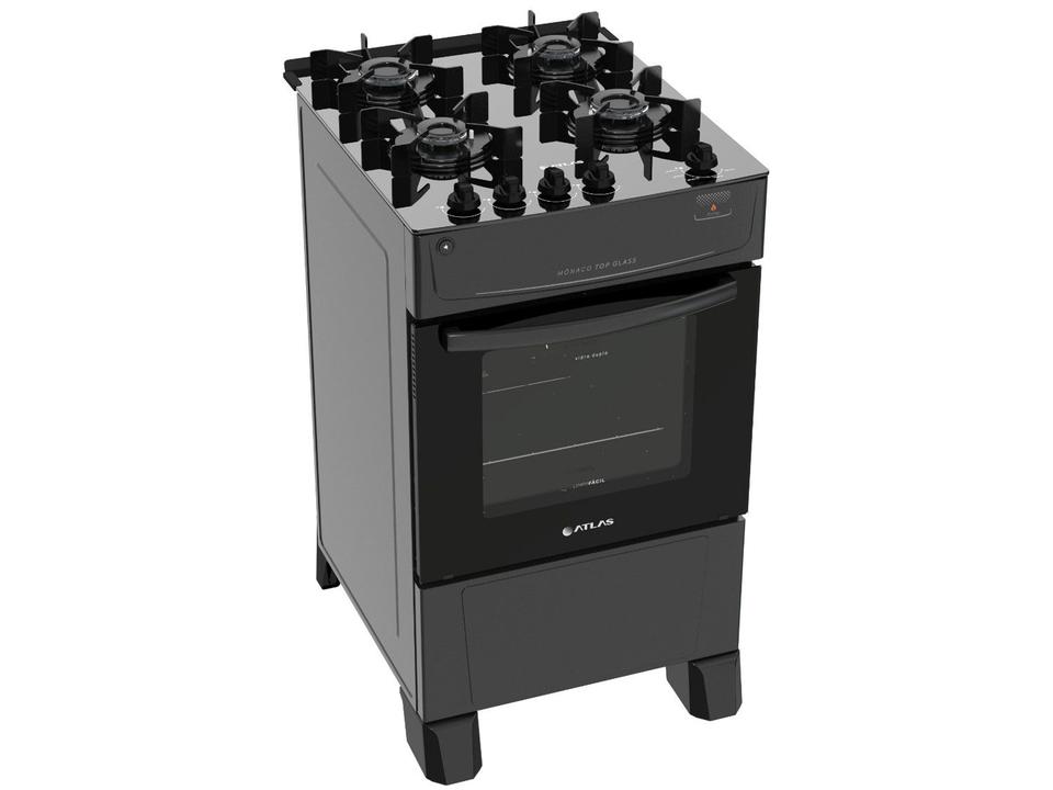 Fogão 4 Bocas Atlas Preto Mesa de Vidro Mônaco Top Glass - 2