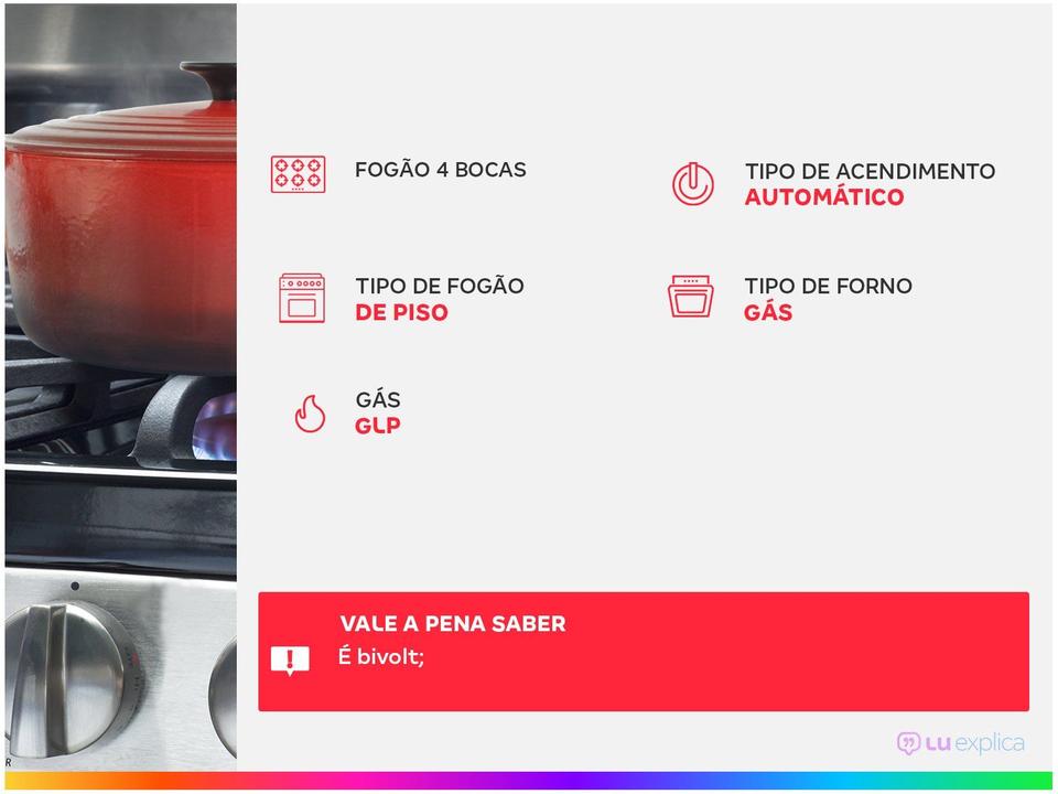 Fogão 4 Bocas Atlas Preto Mesa Vidro Glass Agile UP - 1