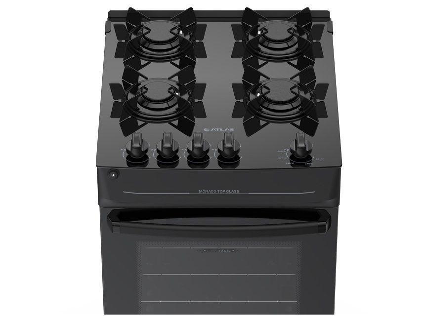 Fogão 4 Bocas Atlas Preto Mônaco Top Glass - 5