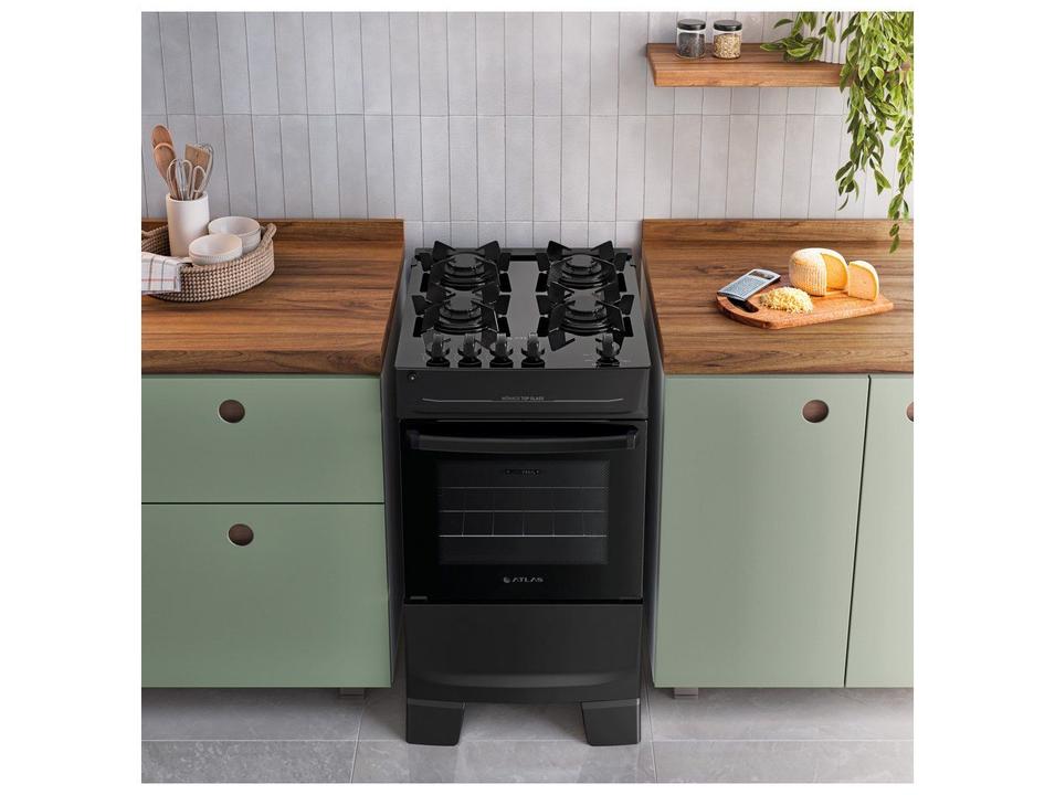 Fogão 4 Bocas Atlas Preto Mônaco Top Glass - 1