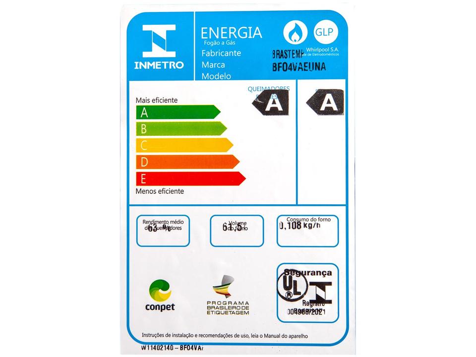 Fogão 4 Bocas Brastemp Preto Mesa de Vidro BFO4 - 15
