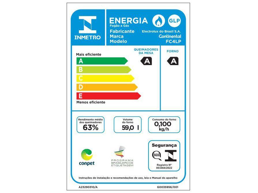 Fogão 4 Bocas Continental Preto FC4A - 8
