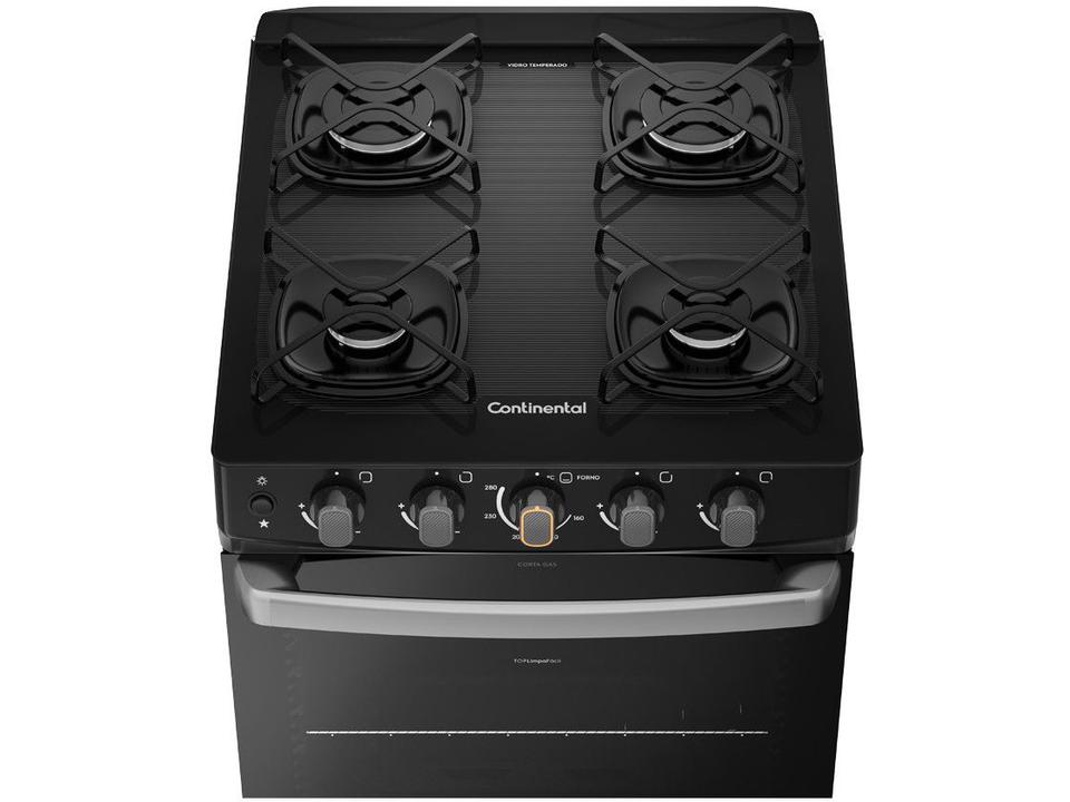 Fogão 4 Bocas Continental Preto Mesa de Vidro FC4FP - 6