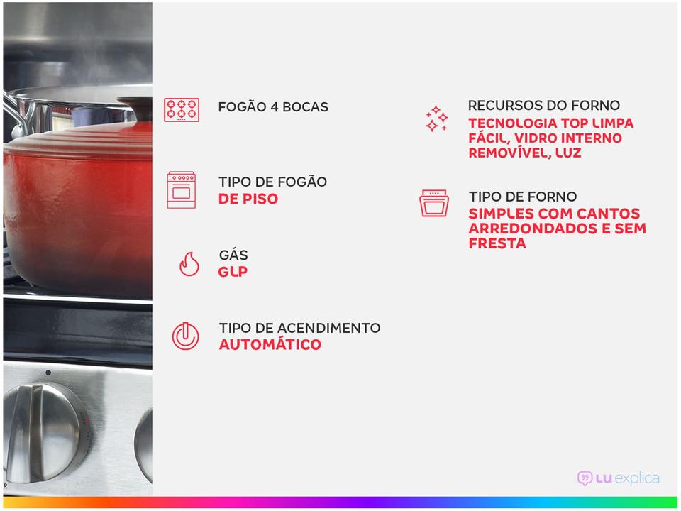 Fogão 4 Bocas Continental Preto Mesa de Vidro FC4GP - 1