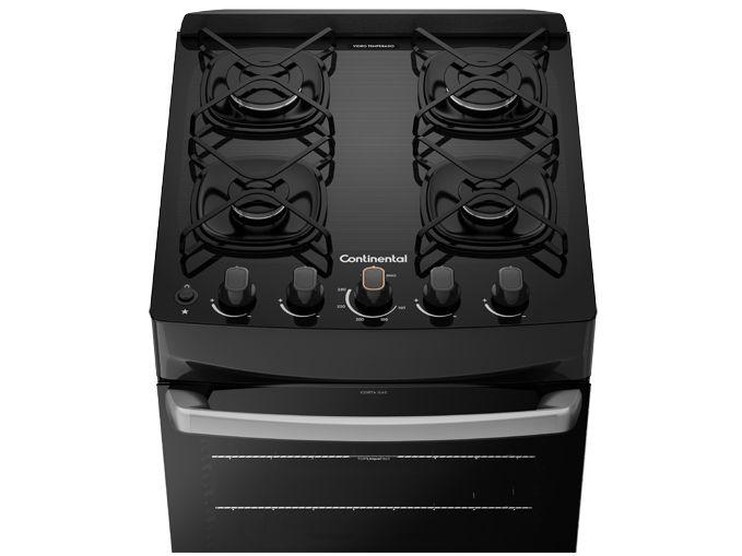 Fogão 4 Bocas Continental Preto Mesa de Vidro FC4GP - 5