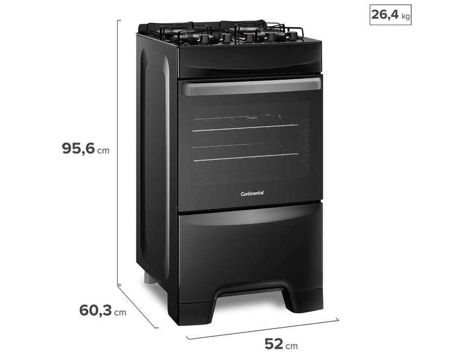 Fogão 4 Bocas Continental Preto Mesa de Vidro FC4GP - 8