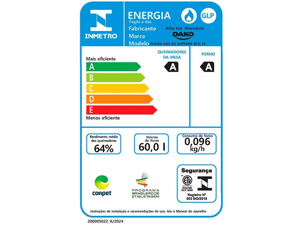 Fogão 4 Bocas Dako Branco Supreme - 7