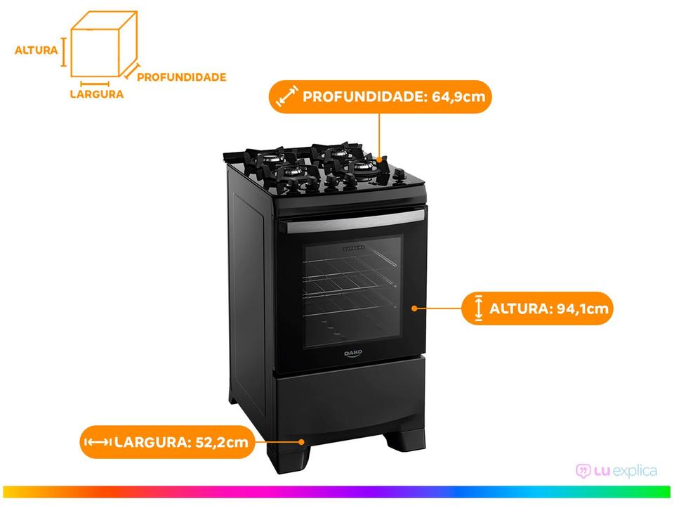 Fogão 4 Bocas Dako Preto Supreme Glass - 8