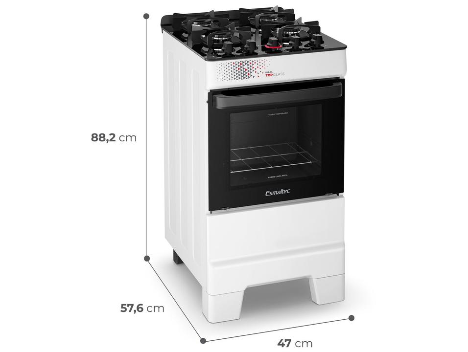 Fogão 4 Bocas Esmaltec Branco Mesa de Vidro Ideal Top Glass T4VAB - 9