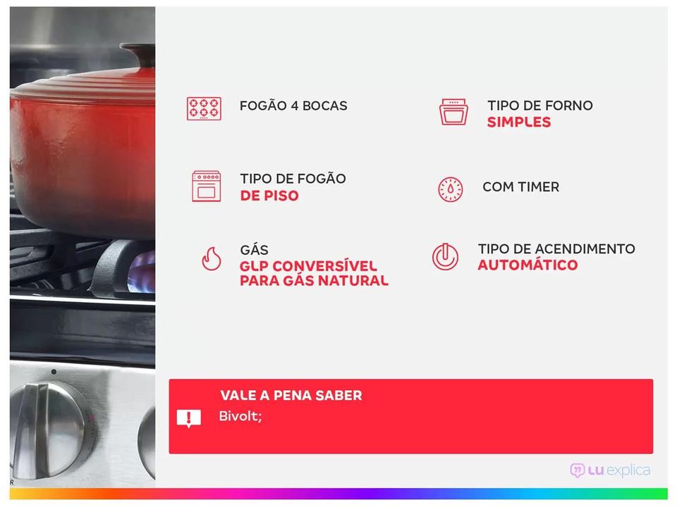 Fogão 4 Bocas Esmaltec Branco Topázio - 1