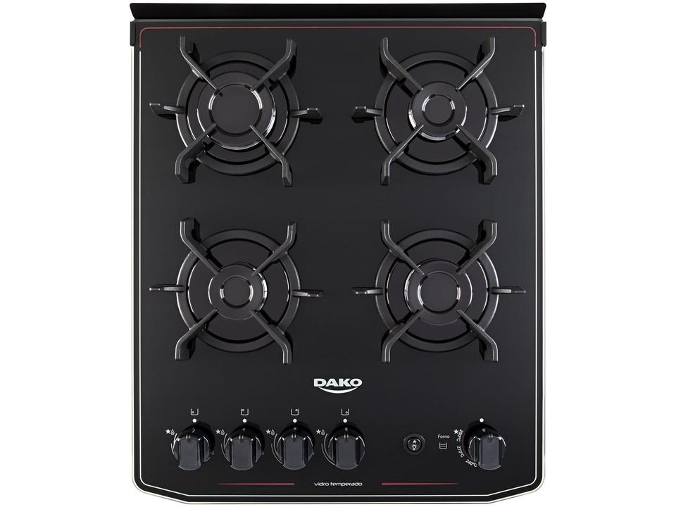Fogão 4 Bocas Preto Mesa de Vidro Dako Magister - 9