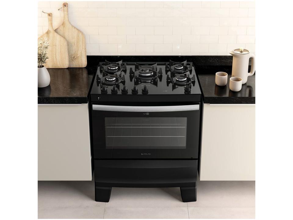 Fogão 5 Bocas Atlas Preto Mesa de Vidro Glass Agile UP - 2