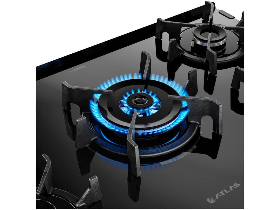 Fogão 5 Bocas Atlas Preto Mesa de Vidro Glass Agile UP - 6