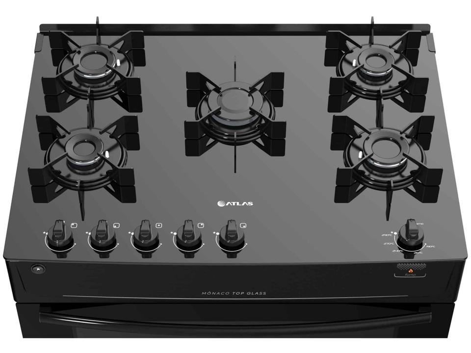 Fogão 5 Bocas Atlas Preto Mesa de Vidro Mônaco Top Glass - 2
