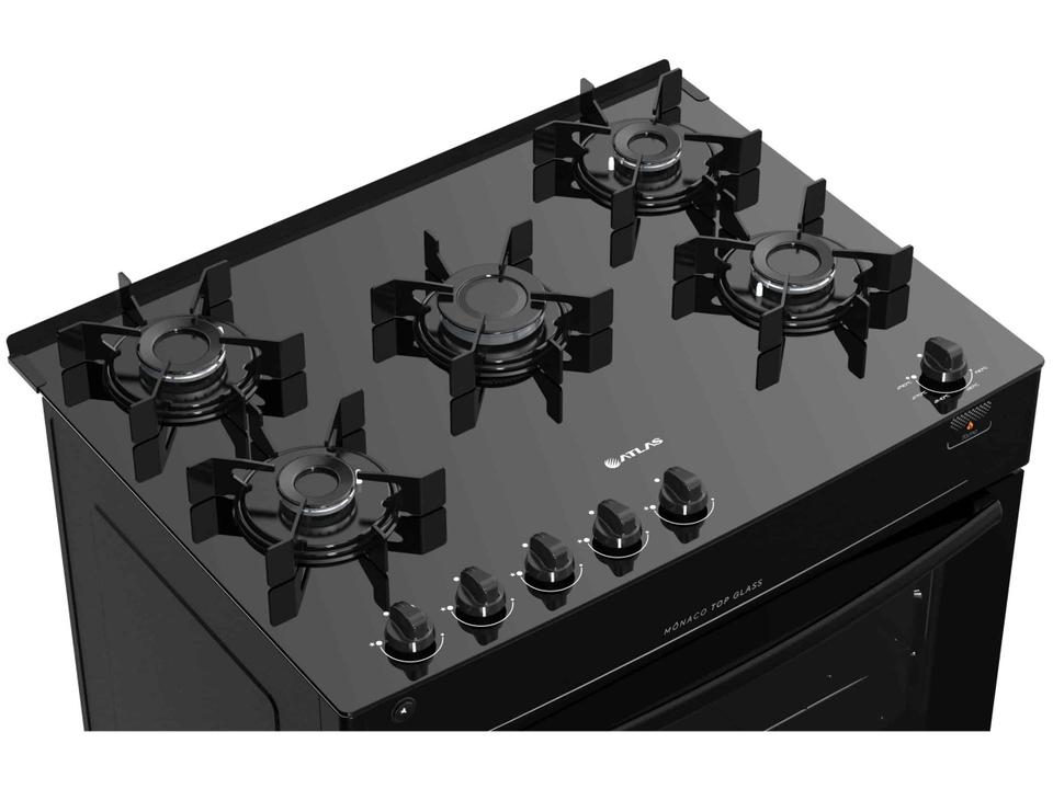 Fogão 5 Bocas Atlas Preto Mesa de Vidro Mônaco Top Glass - 3