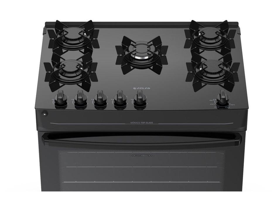 Fogão 5 Bocas Atlas Preto Mônaco Top Glass - 5