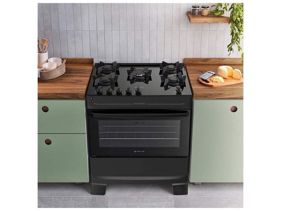 Fogão 5 Bocas Atlas Preto Mônaco Top Glass - 1