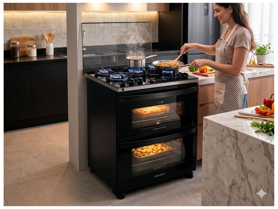 Fogão 5 Bocas Brastemp Preto Duplo Forno BFD5LAE - 1