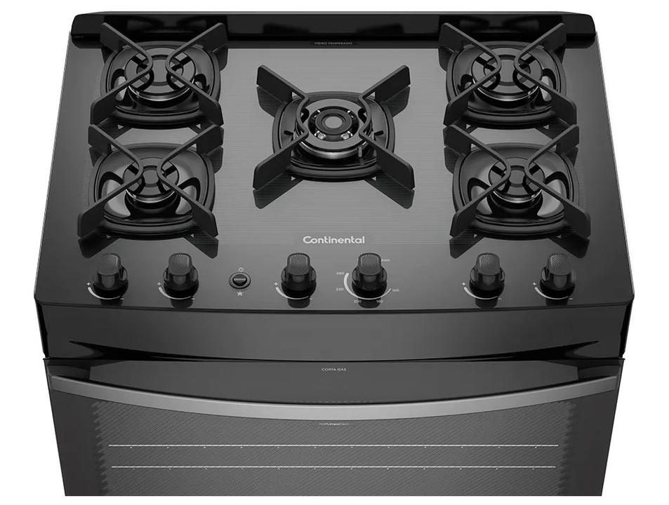 Fogão 5 Bocas Continental Inox Mesa de Vidro Preto Tripla Chama FC5GB - 9