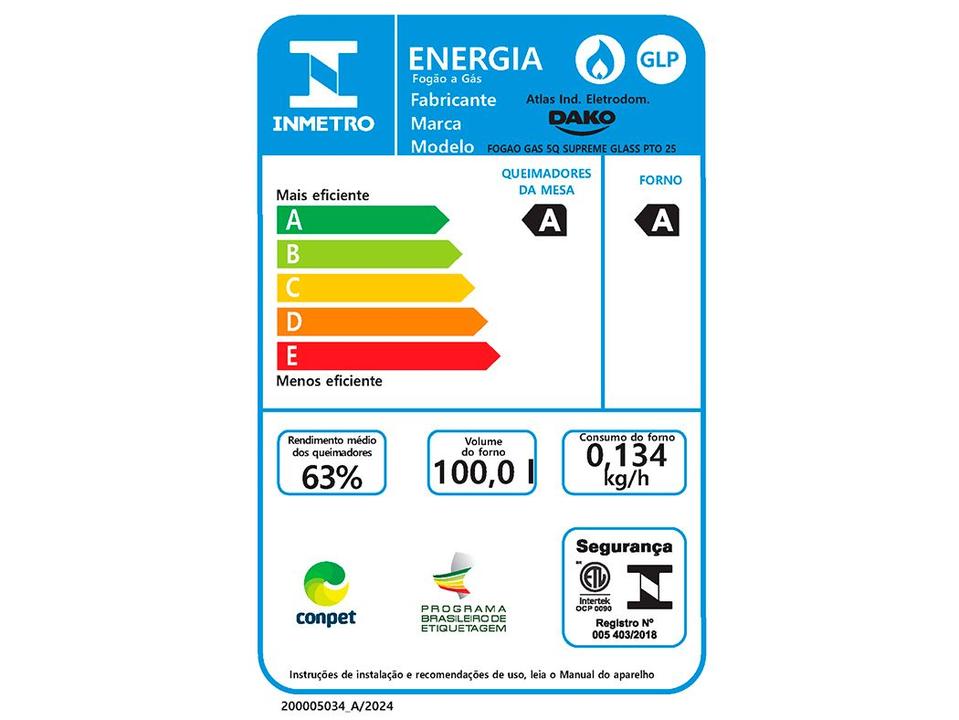 Fogão 5 Bocas Dako Preto Supreme Glass - 9