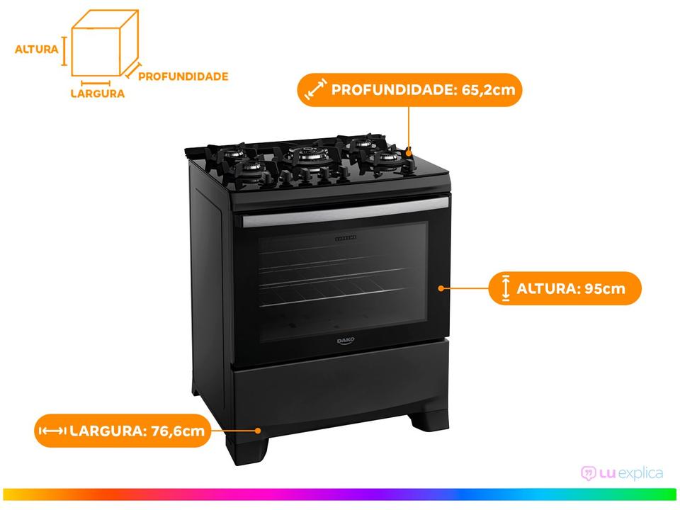 Fogão 5 Bocas Dako Preto Supreme Glass - 8