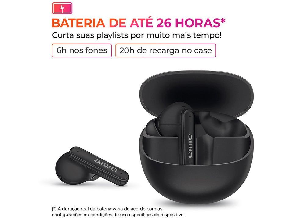 Fone de Ouvido Bluetooth Aiwa Eardbud AWS-EB-04-B com Microfone com Cancelamento de Ruído Intra-auricular True Wireless Preto - 4