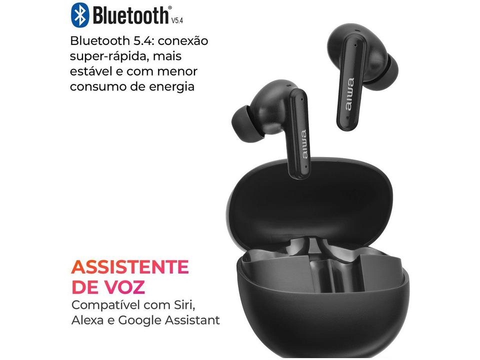 Fone de Ouvido Bluetooth Aiwa Eardbud AWS-EB-04-B com Microfone com Cancelamento de Ruído Intra-auricular True Wireless Preto - 7