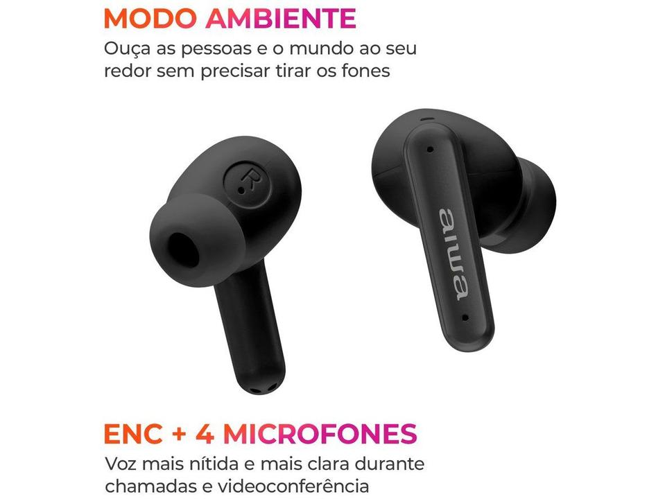 Fone de Ouvido Bluetooth Aiwa Eardbud AWS-EB-04-B com Microfone com Cancelamento de Ruído Intra-auricular True Wireless Preto - 3