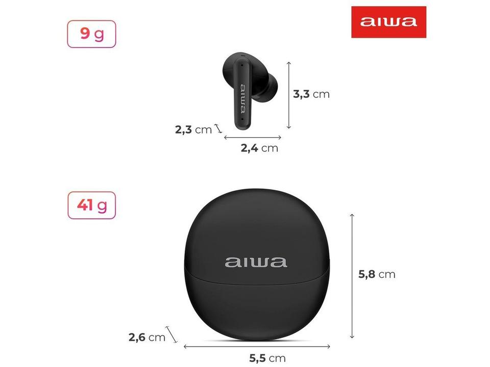 Fone de Ouvido Bluetooth Aiwa Eardbud AWS-EB-04-B com Microfone com Cancelamento de Ruído Intra-auricular True Wireless Preto - 8