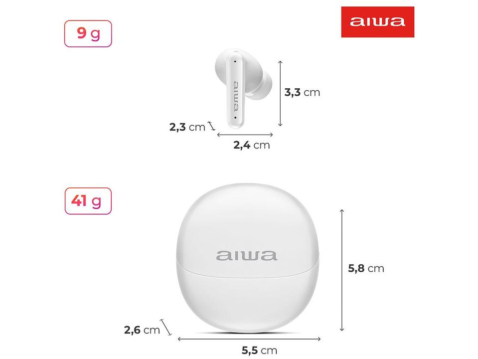 Fone de Ouvido Bluetooth Aiwa Eardbud AWS-EB-04-W com Microfone com Cancelamento de Ruído Intra-auricular True Wireless Branco - 9